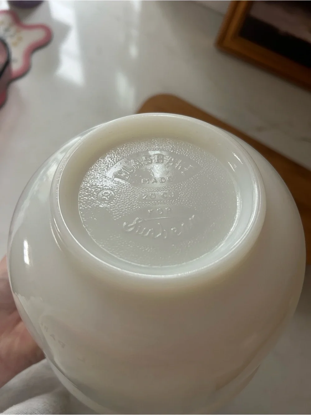 Vintage Glasbake 7” White Milk Glass Mixing Bowl Pour Spout Made USA